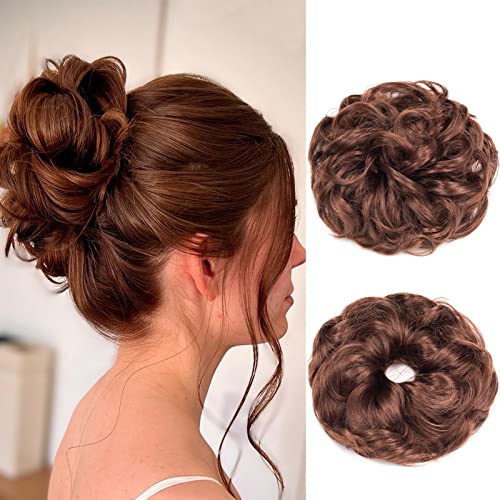 Gairyan Hair Scrunchies Hair Bun Hair Extensions Messy Bun Tousled Updo Curly Donut Hair Chignon Wavy Ponytail Hair Pieces for Women 40g (Auburn)
