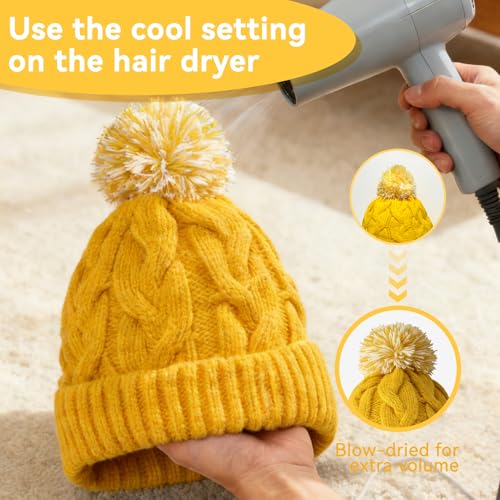 WDAIYEK Slouchy Chunky Knit Beanie with Pom Pom - Cozy Winter Bobble Hat for Women and Men Yellow — view 2