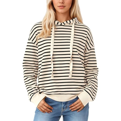 Sweat à capuche femme rayé manches longues et pull décontracté sport