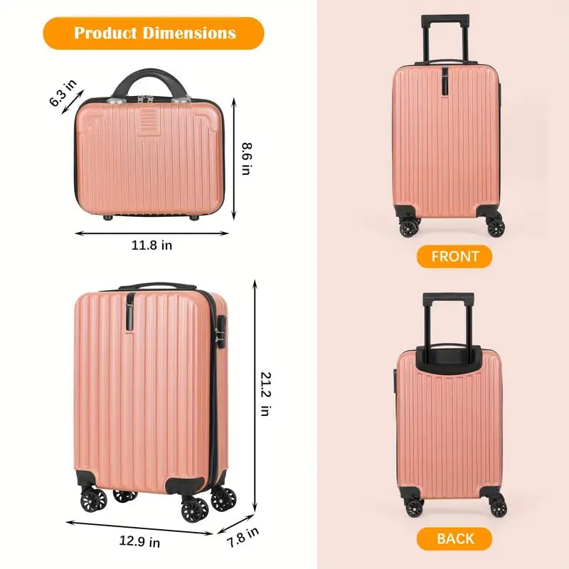 14+20 Inch Hardshell Carry-On Luggage Set with 360° Spinner Wheels – Ultra-Lightweight, Expandable, TSA Lock – Durable for Travel (Rose Gold)2