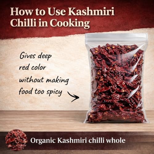 Image of Premium Kashmiri Red Chilli Whole Natural Dry | Lal Mirch Sabut | Sun-Dried, Rich Color & Aroma | Indian Cooking Spice | Herb | 200g