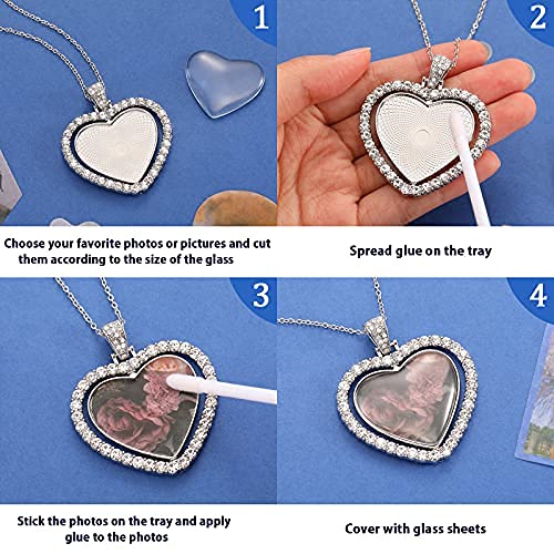 Hicarer 24 Pcs Rhinestone Pendant Trays Set Including 8 Heart Shape Double Sided Blank Pendant Charms With 16 Glass Domes Blank Discs Necklaces Halloween Jewelry Making (Silver) #TOP3