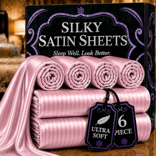 DECOLURE Satin Sheets Queen Size | Softer Than Silk | Luxury 6 Pc Bed Set
