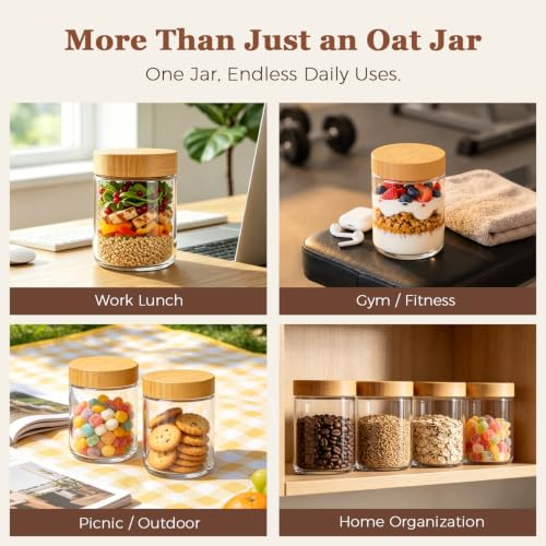 Image of ComSaf Overnight Oats Containers with Lids 16 oz, Small Glass Jars 4 Pack