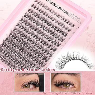 Goddvenus Lash Clusters Kit Wispy Lash Extension Kit Waterproof Lashes Clusters DIY Eyelash Clusters Kit with Natural Individual Eyelashes, Lashes Glue Bond and Seal and Lash Tweezers (D Curl 192pcs)