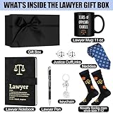 Sunnychicc 7 Pcs Lawyers Gifts Set for Men Include Leather Journal 11 oz Tears of Opposing Counsel Coffee Mug Law Pen Necktie Justice Cufflink Novelty Socks KeyChain Gift for Attorney Judge(Blue)