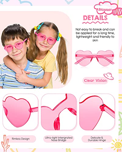 20 Pair Kid Heart Shaped Sunglasses Girl Boy Party Sunglasses Rimless Transparent Candy Color Vintage Rainbow for Age 5-123
