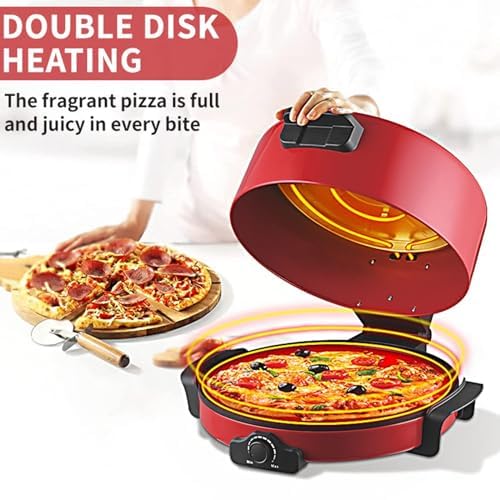 Máquina para hacer pizzas eléctrica, máquina para hacer panqueques, horno para pizza de 40 cm, placa calefactora antiadherente de doble cara, controles de temperatura ajustables y luz indicadora