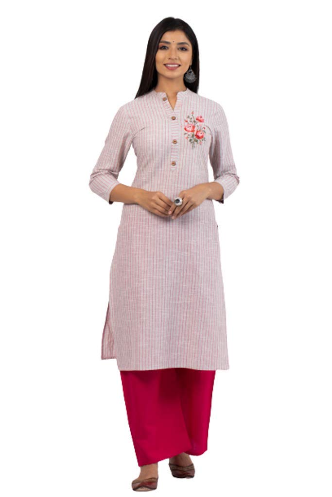 Desi Firangi Women's Grey Cotton Blend Printed Straight Embriodery Kurta