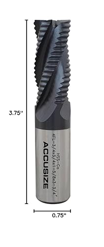 Miniatura 10 de Accusize Industrial Tools Fresa de Extremo de Desbaste M42 8% Cobalto TiAlN Diente Estándar, 34'' por 34'' por 1-58'' Longitud Flt, 1102-0034