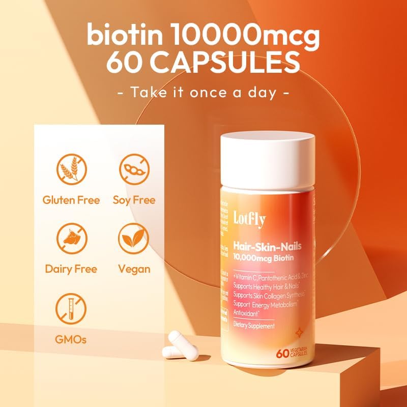 Miniatura 5 de Biotina 10000 mcg con zinc, vitamina C y pantotenato de calcio  Apoya el crecimiento saludable del cabello, uñas fuertes y piel brillante para