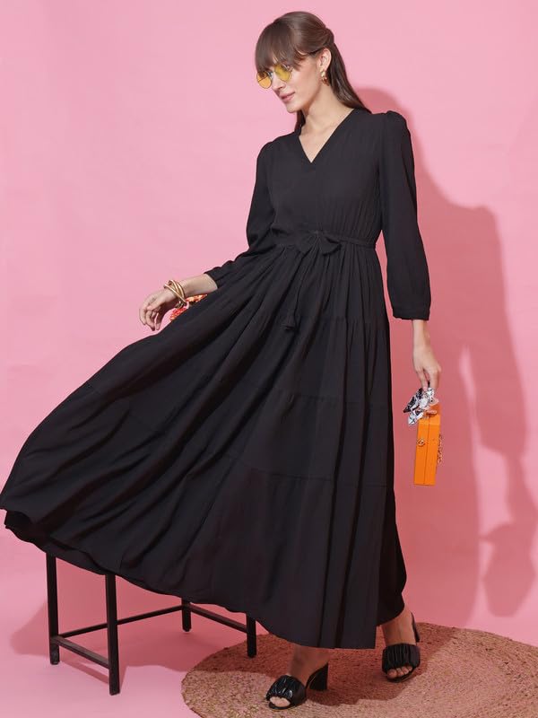 Image of Honky Tonky Women's Casual 3 /4 Sleeve Crepe Fit and Flare Dress| Comfortable Relaxed Fit Summer Party Dress