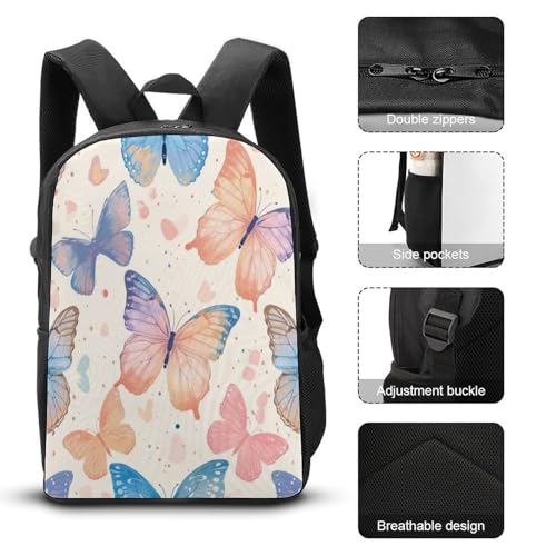 Sac à dos enfants papillon 17 pouces pour élèves et voyage scolaire