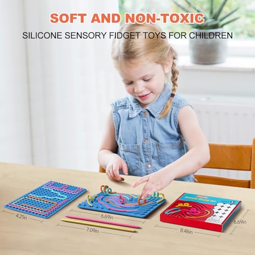 Sensory Fidget Toys for Kids,Silicone Sensory Activity Board for Stress,Soft Worry Toys for Calm Down Corner Supplies,Play Therapy ,Portable Travel Bag & 15 Strings,Simple Dimple Fidget Toys - Image 5