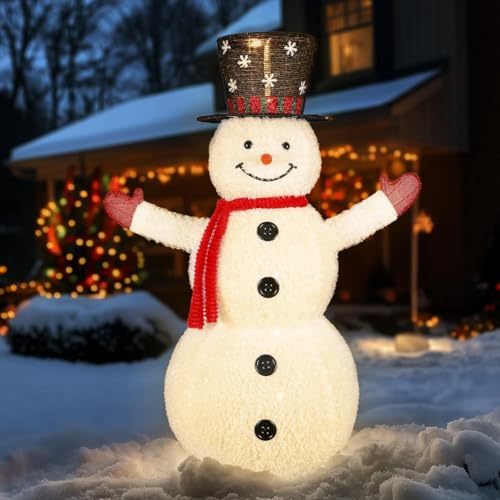 Alupssuc 5ft Pop-Up White Snowman, Large Outdoor Decor Collapsible with Warm-White Lights and Snow Velvet Appearance, Perfect for Outdoor/Indoor Christmas Decorations, Holiday Garden Yard Decor