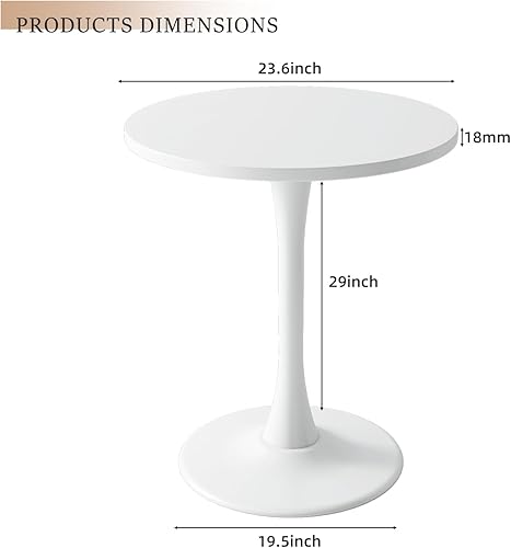 Miniatura 3 de Mesa de comedor redonda de 24 pulgadas, mesa circular de tulipanes con mesa gruesa de madera y pedestal de metal resistente, mesas de cocina