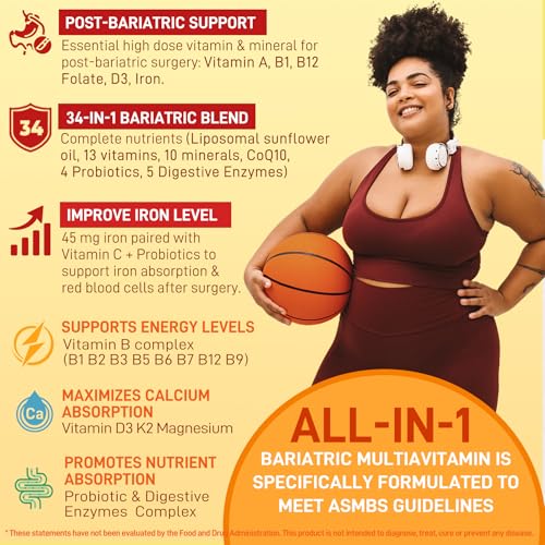 Image of Liposomal Methylated Bariatric Multivitamin Gummies with Iron for Women & Men, High Absorption Multivitamin w /CoQ 10, Probiotic, Digestive Enzymes Support Gastric Bypass & Sleeve Recover, Energy,1Pack