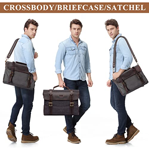Leather Messenger Bag For Men,Vintage Canvas Shoulder Bag Business Briefcase Satchel 14Inc Laptop Computer Bag For Work Gray #TOP5