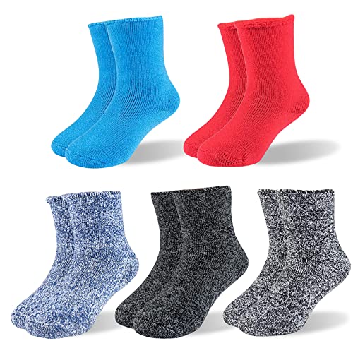 Hot Feet Toddler Boys And Girls Crew Warm Thermal 5/6 Pack Socks W/Soft Thick Brushing Inside, Medium, Women, Christmas Blue #TOP9