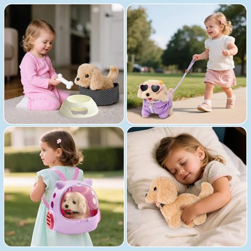 Tacobear Hund Spielzeug Kinder der Läuft und Bellt, Elektrischer Plüsch Hund mit Leine Hundekäfig Hundemantel Interaktives Haustier Kuscheltier Spielhund Geschenk Spielzeug für Mädchen 3 4 5 6 Jahre