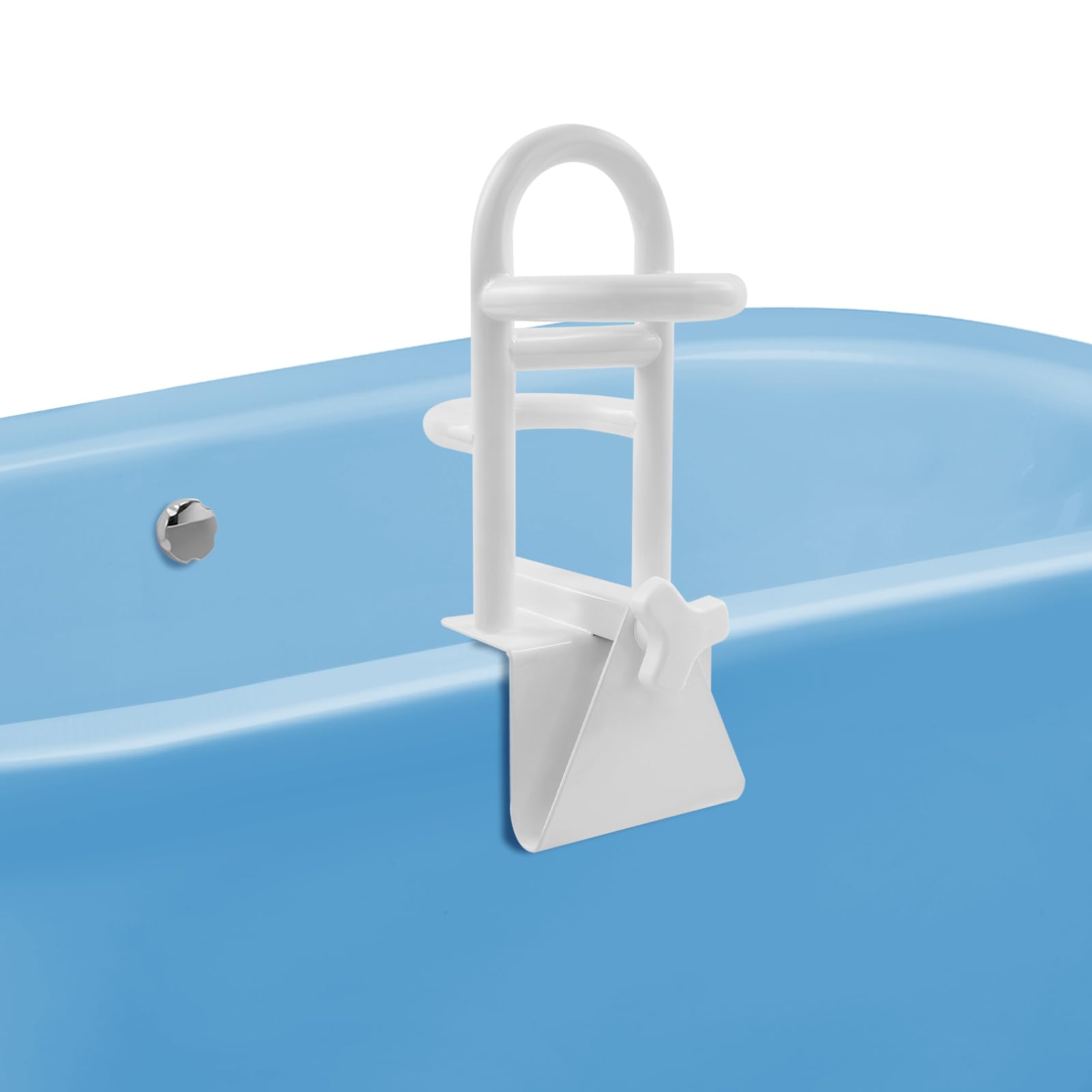 Asidero para bañera sin taladrar, capacidad de carga de 136 kg, mango de seguridad de acero al carbono ajustable en 3 niveles con pintura al horno, color blanco, para ancianos, embarazadas y personas