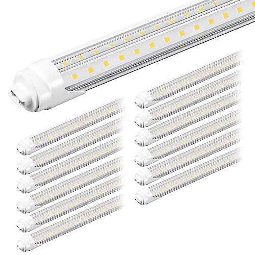 8FT LED Bulb, 8FT Led Shop Light R17D V Shaped, 8 Foot LED Bulbs 6000K 75W 9500LM, 8 Foot Shop Light, T8/T10/T12 Led Tube Light Replacement, Dual-End Powered Ballast Bypass, Pack of 12