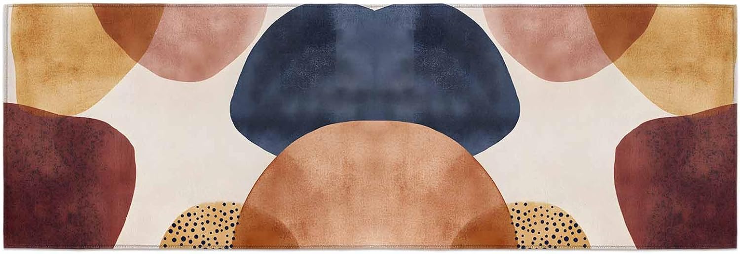 Teamery Kitchen Mats for Floor Abstract Geometric Color Block Washable Non Slip Kitchen Rugs 1PCS, Boho Terracotta Aesthetic Absorbent Standing Mats for Sink Bathroom Office Living Room 23.6x70.9in