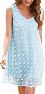NHNKB Black Dress Elegant Sleeveless Women's Dress Polka Dot Poms V-Neck Ruffle Jacquard Polka Dot Casual Flowing Chiffon Mini Dress Summer Dress Wedding Guest Dress Women's Backless, lightblue, XL