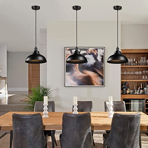 Black Pendant Light, 3 Pack Kitchen Island Pendant Lighting Fixtures Farmhouse Industrial Metal Hanging Lamp for Dining Room Bedroom Hallway, E26 Base by Generic - Image 3