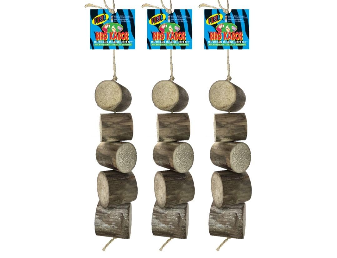 Bird Kabob Fiesta - 3 Pack - an All-Natural, Holistic, Veterinarian Recommended, Earth Friendly, shreddable Hanging Bird Toy with Yucca Chunks