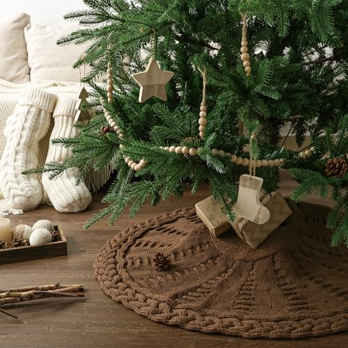 36 inch Christmas Tree Skirt: Pencil Tree Skirt for 6ft Tree, Braided Cable Knit Small Western Brown Tree Skirt, Vintage Tree Skirts, Rustic Farmhouse Christmas Decorations by LimBridge - Image 5