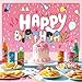 BOBORAT 5 * 3ft Blue Dog Birthday Backdrop, Birthday Party Decoration Background, Pink Cute Cartoon Theme Photo Banner for Girl, Woman, Kid, Adult (Style A)