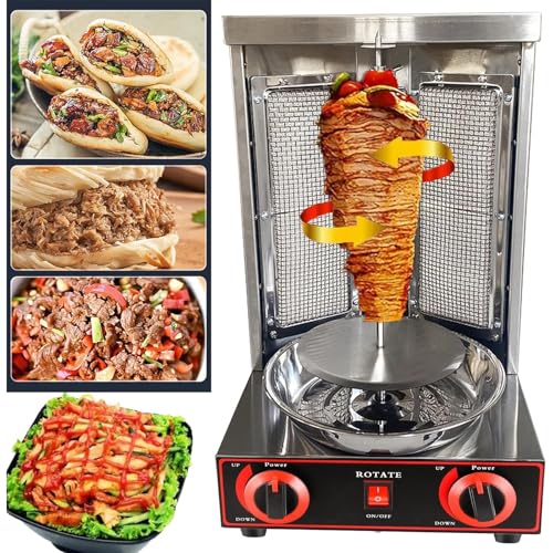 Shawarma - Máquina vertical de parrilla para hacer kebab a gas, asador de carne Gyro comercial, horno giratorio de acero inoxidable para restaurante y camión de alimentos