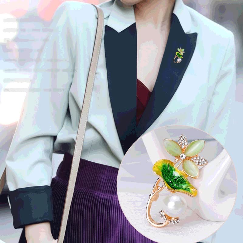 Broche femme feuille en alliage doré avec perles et strass élégants - 7