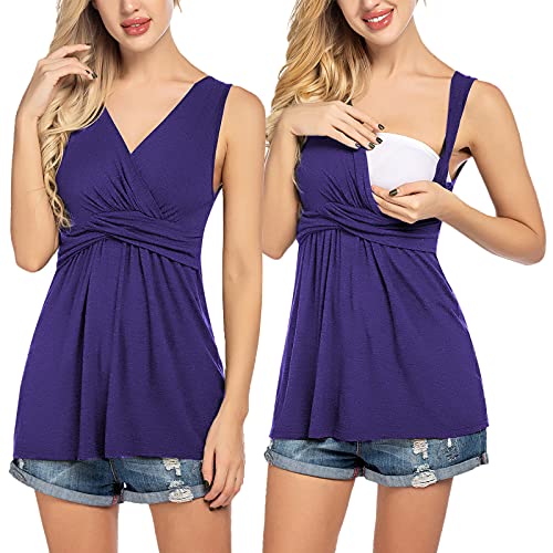 Image of Ekouaer Womens Nursing Shirt Summer Sleeveless Soft Maternity Clothes Violet