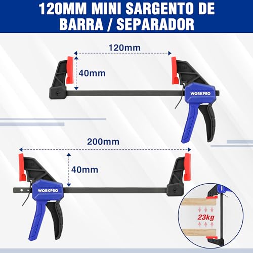 Miniatura 5 de Workpro Sargentos De Barra, 4-Piezas Abrazaderas De Barra, Herramientas Para Carpintería Madera, Ancho De Tramo 120mm 150mm, Rango De Expansión 200mm 270mm, Fuerza De Sujeción 23kg 68kg