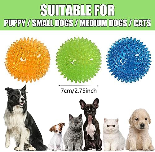 3Pcs Squeaky Dog Ball Puppy Toys Small Balls for Dogs Clean Teeth Ball Toy for Small Medium Dog (Orange&Green&Blue - 7cm)