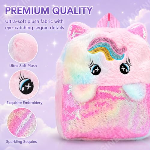 Image of Toy Imagine Unicorn Plush Sequin Backpack for Girls, Ages 1-8 Years