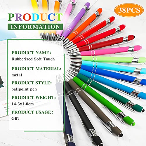 38 Pieces Rubberized Ballpoint Pen With Stylus Tip Stylish Metal Pen Capactive Styli Pen With Soft Rubberized Grip, Black Ink Pen For Most Touch Screen Devices (Assorted Colors) #TOP1