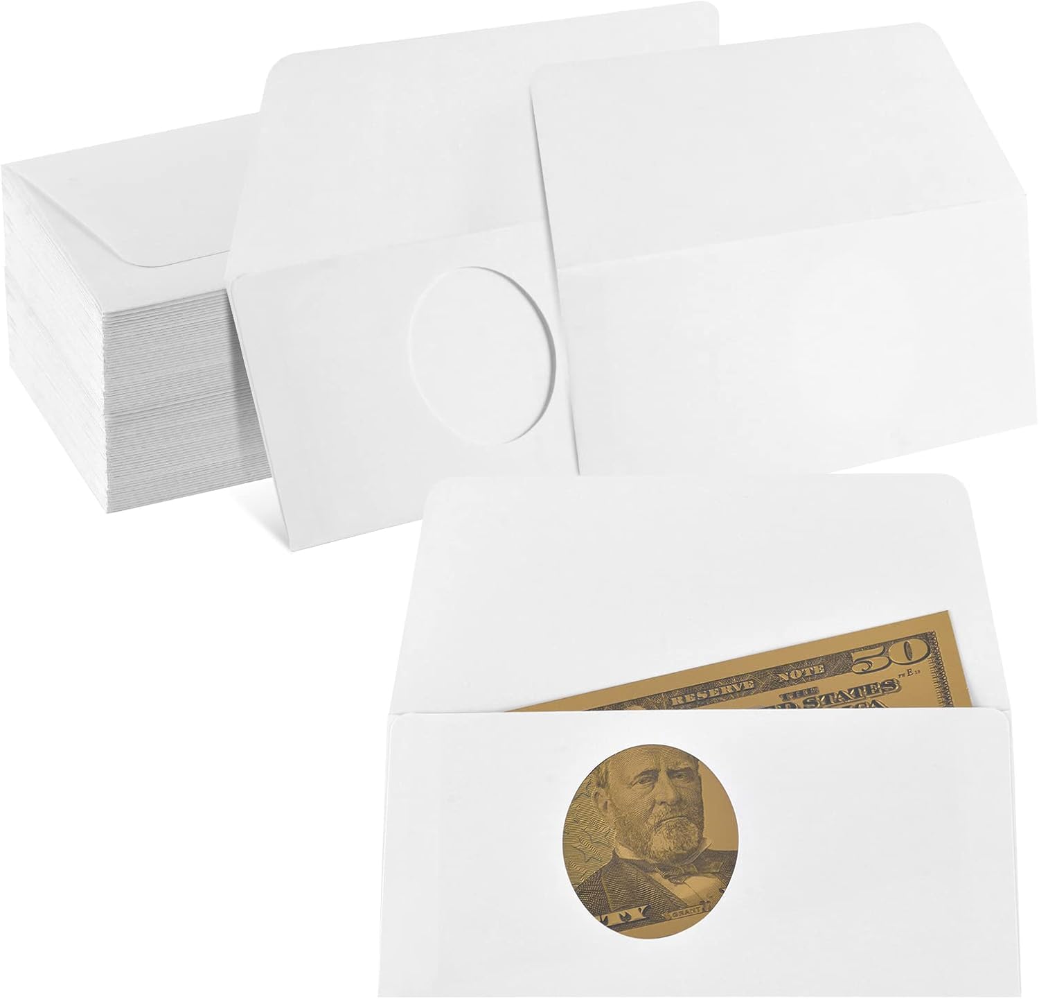60 Pieces Money Envelopes for Cash with Window Plain White