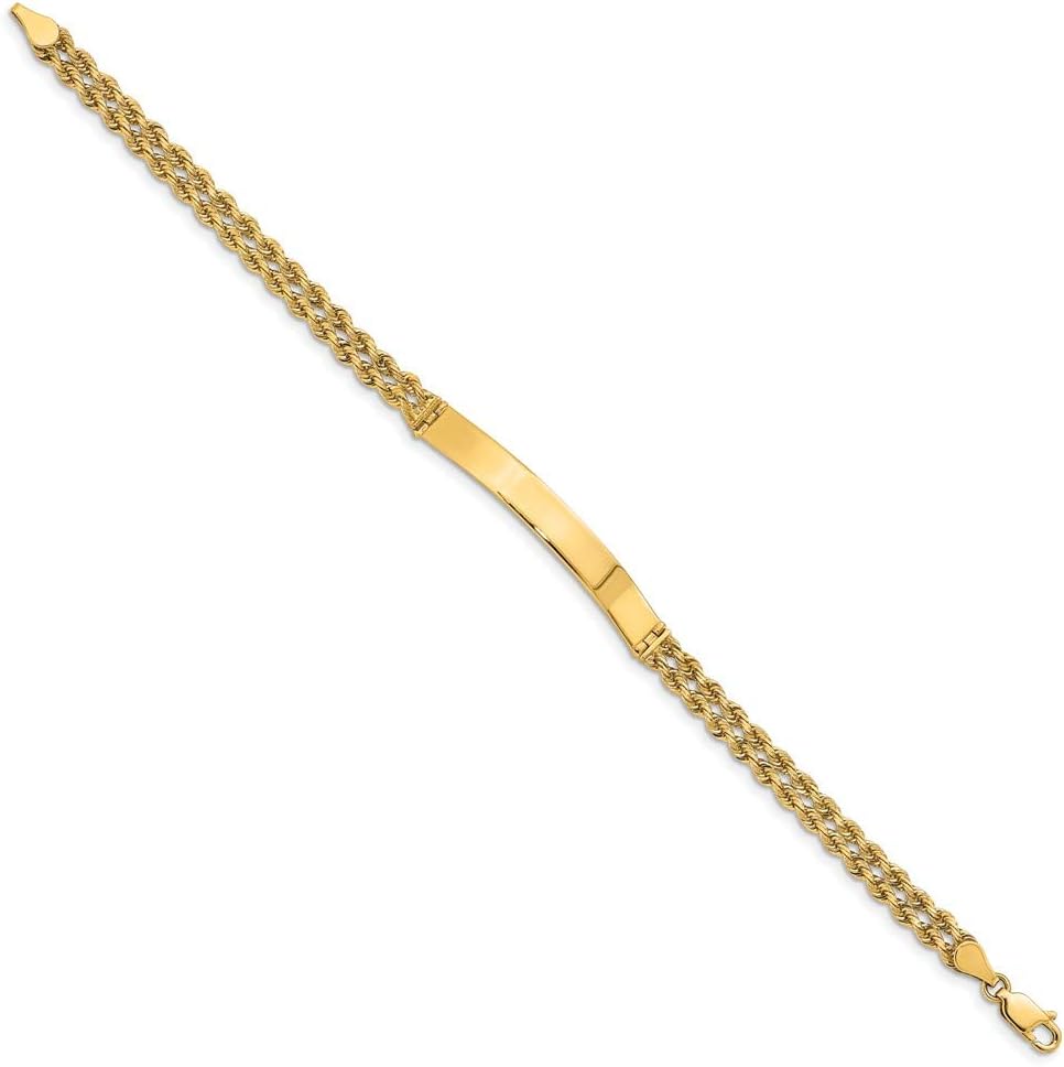 Solid Engravable Personalized Custom 14K Yellow Gold Two Strand Rope ID Bracelet For Men or Women Length 7 inches Width 6 mm
