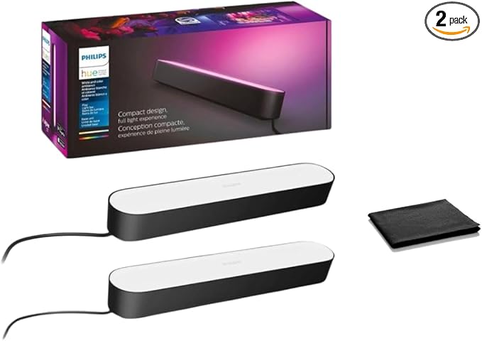 Philips Hue White & Color Ambiance Play Light Bar 2 Pack, Smart LED Light, Compatible with Alexa Google Assistant, 16 Million Colors, Hue Bridge Required, Sync TV Movies Music Games, 2 Pack, W/Cloth