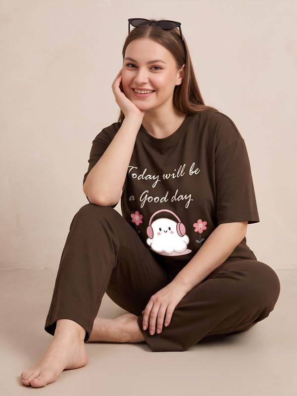 Image of My Swag Women Cotton Pajama Set Cute Cartoon Graphic Printed Night Suit for Women & Girls /Plus Size Nightsuit Set /Korean Night Suit