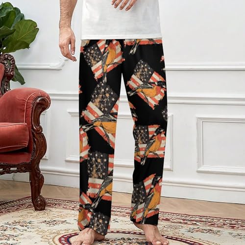 Vintage US Flag Baltimore Oriole Pajama Bottoms Lounge Pants Elastic Waistband Sleepwear Lounge for Men Women3