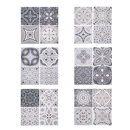 24 PCS Carrelage Adhésif Mural, Stickers Muraux Cuisine Carreau de Ciment Adhésif Mural pour Salle de Bains (15 x 15 cm) Cover