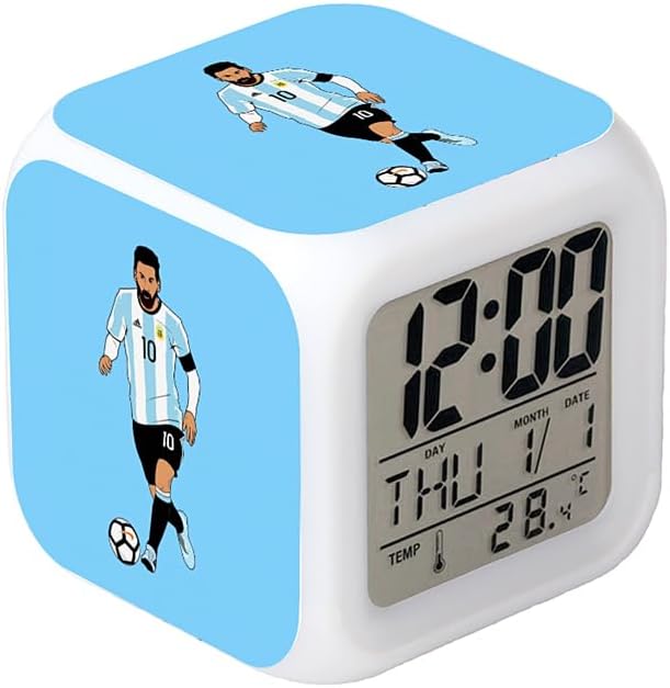 3"Desk & Shelf Clock Argentina Football Soccer Player Messi Blue Digital Alarm Clock with Led Lights Plastic Table Clock for Kids Teenagers Adults Home/Office Decor, BCH-NB-999