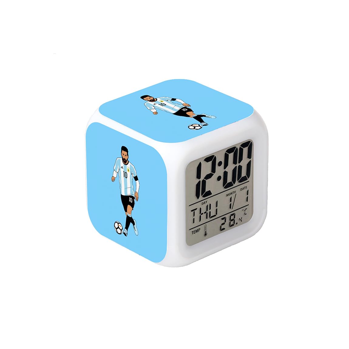 3＂Desk & Shelf Clock Argentina Football Soccer Player Messi Blue Digital Alarm Clock with Led Lights Plastic Table Clock for Kids Teenagers Adults Home/Office Decor, BCH-NB-999