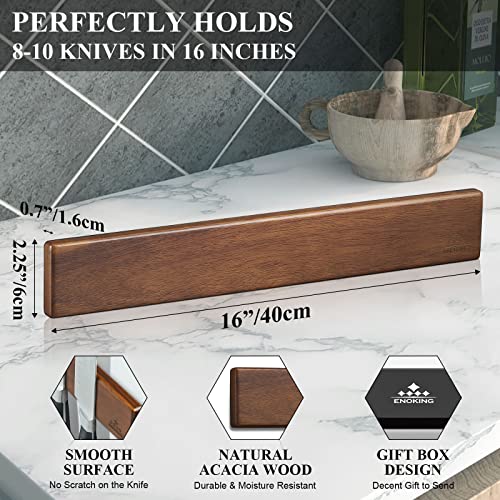 Enoking Magnetic Knife Holder For Wall, Knife Magnetic Strip No Drilling 16 Inch, Powerful Magnetic Kitchen Knife Holder, Acacia Wood Wall Knife Holder Magnet Magnetic Knife Bar With 4 Hooks #TOP5