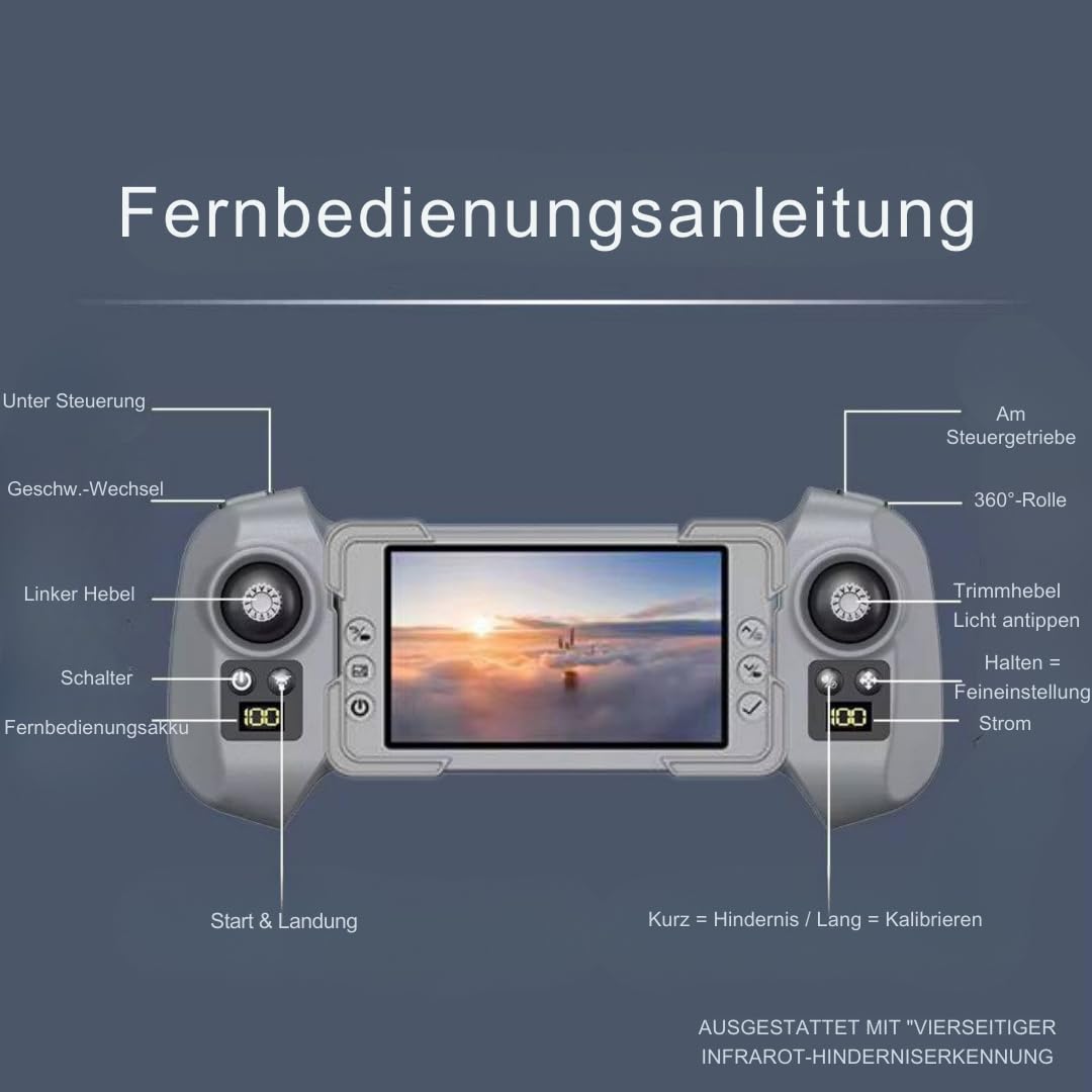 Faltbare Drohne mit Kamera Full HD 1080P – Live-Video auf Fernsteuerung, ohne App – Einsteigerfreundlich mit Hindernisschutz, 90° Kamera, 4K-Optik, WLAN, Höhe halten, Flip-Funktion