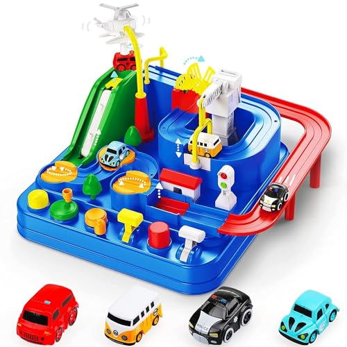 ROROUP Car Adventure Toys, Race Track for Toddlers, Toy Vehicle Playsets, Toddler Car Toys, City Rescue Preschool Toy Vehicle, Preschool Educational Toy Car Track for Kids 3 4 5 6 7 Year Old